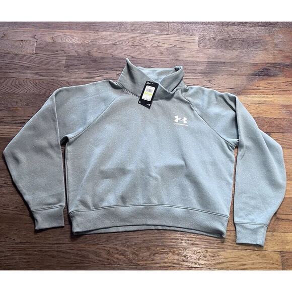 Under Armour Rival Fleece Wrap Neck Pullover Green Gray Speckled Womens Medium - Picture 15 of 15